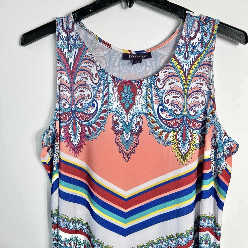 Roamans Womens Size L 18/20 Sleeveless Multicolor Paisley Chevron Maxi Dress EUC